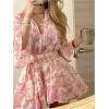 image:imageSOLY HUX Womens Floral Ruffle Mini Dress V Neck 34 Sleeve Flowy Boho Vacation DressesPink Floral