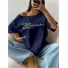 image:imageSOLY HUX Womens Graphic Tees Off The Shoulder Short Sleeve Oversized T Shirt Vintage Summer TopsDark Blue Letter
