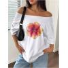 image:imageSOLY HUX Womens Graphic Tees Off The Shoulder Short Sleeve Oversized T Shirt Vintage Summer TopsWhite Floral Printed
