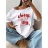 image:imageSOLY HUX Womens Graphic Tees Off The Shoulder Short Sleeve Oversized T Shirt Vintage Summer TopsWhite cherry