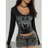 image:imageSOLY HUX Womens Graphic Tees Y2k Gothic T Shirt V Neck Long Sleeve Fitted Vintage Streetwear Going Out TopsBlack Graphic