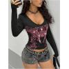 image:imageSOLY HUX Womens Graphic Tees Y2k Gothic T Shirt V Neck Long Sleeve Fitted Vintage Streetwear Going Out TopsBlack Graphic Print