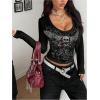 image:imageSOLY HUX Womens Graphic Tees Y2k Gothic T Shirt V Neck Long Sleeve Fitted Vintage Streetwear Going Out TopsBlack Skull