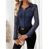 image:imageSOLY HUX Womens Lace Sheer Button Down Blouse Long Sleeve Collared Shirts Old Money OutfitsDark Blue