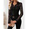 image:imageSOLY HUX Womens Lace Sheer Button Down Blouse Long Sleeve Collared Shirts Old Money OutfitsPure Black