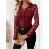 image:imageSOLY HUX Womens Lace Sheer Button Down Blouse Long Sleeve Collared Shirts Old Money OutfitsPure Burgundy