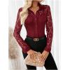 image:imageSOLY HUX Womens Lace Sheer Button Down Blouse Long Sleeve Collared Shirts Old Money OutfitsPure Burgundy