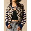 image:imageSOLY HUX Womens Leopard Cardigan Sweater Y2k Striped Button Down Long Sleeve Crewneck Colorblock Trendy TopsDark Blue Leopard