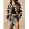 image:imageSOLY HUX Womens Leopard Cardigan Sweater Y2k Striped Button Down Long Sleeve Crewneck Colorblock Trendy TopsDark Blue Leopard