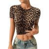 image:imageSOLY HUX Womens Leopard Print Crop TShirt Short Sleeve Tight Fitted Y2k Tee TopsBrown Leopard