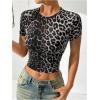 image:imageSOLY HUX Womens Leopard Print Crop TShirt Short Sleeve Tight Fitted Y2k Tee TopsGrey Leopard