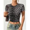 image:imageSOLY HUX Womens Leopard Print Crop TShirt Short Sleeve Tight Fitted Y2k Tee TopsGrey Leopard