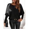 image:imageSOLY HUX Womens Long Sleeve Rhinestone Tops Crew Neck Casual T Shirt Spring Fall ClothesPure Black