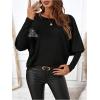 image:imageSOLY HUX Womens Long Sleeve Rhinestone Tops Crew Neck Casual T Shirt Spring Fall ClothesPure Black