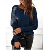 image:imageSOLY HUX Womens Long Sleeve Rhinestone Tops Crew Neck Casual T Shirt Spring Fall ClothesPure Blue