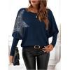 image:imageSOLY HUX Womens Long Sleeve Rhinestone Tops Crew Neck Casual T Shirt Spring Fall ClothesPure Blue