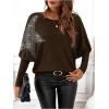 image:imageSOLY HUX Womens Long Sleeve Rhinestone Tops Crew Neck Casual T Shirt Spring Fall ClothesPure Brown