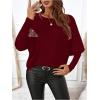 image:imageSOLY HUX Womens Long Sleeve Rhinestone Tops Crew Neck Casual T Shirt Spring Fall ClothesPure Burgundy