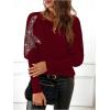 image:imageSOLY HUX Womens Long Sleeve Rhinestone Tops Crew Neck Casual T Shirt Spring Fall ClothesPure Burgundy