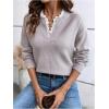image:imageSOLY HUX Womens Long Sleeve Sweater Lace Trim Notched V Neck Knit Pullover Tops Casual Trendy SweatersPlain Coffee Brown