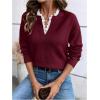 image:imageSOLY HUX Womens Long Sleeve Sweater Lace Trim Notched V Neck Knit Pullover Tops Casual Trendy SweatersPure Red