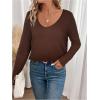 image:imageSOLY HUX Womens Long Sleeve T Shirts Lace Back Scoop Neck Tee Knitted Tops Fall ClothesPlain Brown