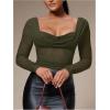 image:imageSOLY HUX Womens Mesh T Shirt Long Sleeve Sweetheart Neck Twist Draped Ruched Sheer Tee See Through Going Out TopsPure Army Green