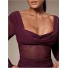 image:imageSOLY HUX Womens Mesh T Shirt Long Sleeve Sweetheart Neck Twist Draped Ruched Sheer Tee See Through Going Out TopsPure Burgundy