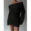 image:imageSOLY HUX Womens Off The Shoulder Mini Dress Long Sleeve Bodycon Knit Sweater DressesPure Black
