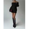 image:imageSOLY HUX Womens Off The Shoulder Mini Dress Long Sleeve Bodycon Knit Sweater DressesPure Black