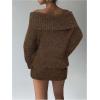 image:imageSOLY HUX Womens Off The Shoulder Mini Dress Long Sleeve Bodycon Knit Sweater DressesPure Brown