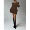 image:imageSOLY HUX Womens Off The Shoulder Mini Dress Long Sleeve Bodycon Knit Sweater DressesPure Brown