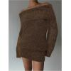 image:imageSOLY HUX Womens Off The Shoulder Mini Dress Long Sleeve Bodycon Knit Sweater DressesPure Brown