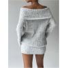 image:imageSOLY HUX Womens Off The Shoulder Mini Dress Long Sleeve Bodycon Knit Sweater DressesPure Grey