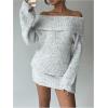 image:imageSOLY HUX Womens Off The Shoulder Mini Dress Long Sleeve Bodycon Knit Sweater DressesPure Grey