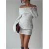 image:imageSOLY HUX Womens Off The Shoulder Mini Dress Long Sleeve Bodycon Knit Sweater DressesPure Grey