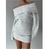 image:imageSOLY HUX Womens Off The Shoulder Mini Dress Long Sleeve Bodycon Knit Sweater DressesPure Grey