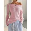 image:imageSOLY HUX Womens Off The Shoulder Sweater Boat Neck Knit Top Pullover Fall ClothesPlain Pink
