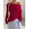 image:imageSOLY HUX Womens Off The Shoulder Sweater Boat Neck Knit Top Pullover Fall ClothesPlain Red