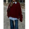 image:imageSOLY HUX Womens Oversized Sweater Long Sleeve Crew Neck Drop Shoulder Split Knit Chunky Pullover Fall Jumper TopsPure Burgundy