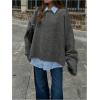 image:imageSOLY HUX Womens Oversized Sweater Long Sleeve Crew Neck Drop Shoulder Split Knit Chunky Pullover Fall Jumper TopsPure Dark Grey