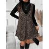image:imageSOLY HUX Womens Plus Size Dress Set Leopard Print Overall Short Dress with Long Sleeve Fitted T Shirts Fall OutfitsKhaki Black