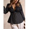 image:imageSOLY HUX Womens Plus Size Lace Blouse Deep V Neck Lantern Long Sleeve Peplum Ruffle Hem Flowy Tops ShirtsMulticolor Polka Dots