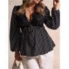 image:imageSOLY HUX Womens Plus Size Lace Blouse Deep V Neck Lantern Long Sleeve Peplum Ruffle Hem Flowy Tops ShirtsMulticolor Polka Dots