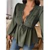 image:imageSOLY HUX Womens Plus Size Lace Blouse Deep V Neck Lantern Long Sleeve Peplum Ruffle Hem Flowy Tops ShirtsPure Army Green