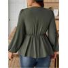 image:imageSOLY HUX Womens Plus Size Lace Blouse Deep V Neck Lantern Long Sleeve Peplum Ruffle Hem Flowy Tops ShirtsPure Army Green