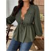 image:imageSOLY HUX Womens Plus Size Lace Blouse Deep V Neck Lantern Long Sleeve Peplum Ruffle Hem Flowy Tops ShirtsPure Army Green