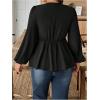 image:imageSOLY HUX Womens Plus Size Lace Blouse Deep V Neck Lantern Long Sleeve Peplum Ruffle Hem Flowy Tops ShirtsPure Black