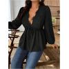 image:imageSOLY HUX Womens Plus Size Lace Blouse Deep V Neck Lantern Long Sleeve Peplum Ruffle Hem Flowy Tops ShirtsPure Black