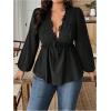 image:imageSOLY HUX Womens Plus Size Lace Blouse Deep V Neck Lantern Long Sleeve Peplum Ruffle Hem Flowy Tops ShirtsPure Black